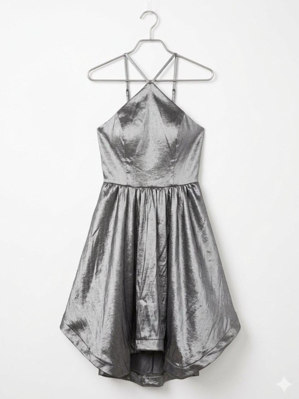 Sequin Hearts Silver Halter Mini Juniors Dress